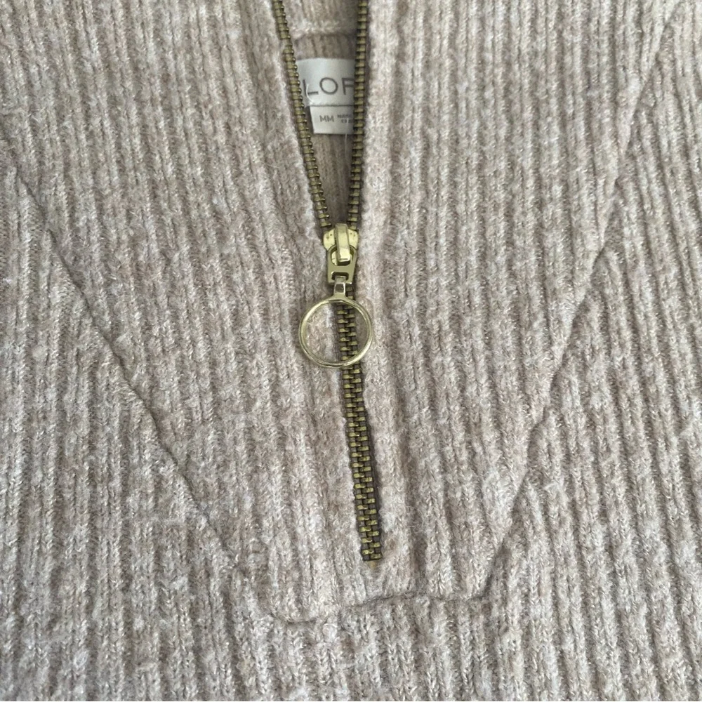 LOFT Cream Ribbed Quarter-Zip Sweater - Picture 2 of 9